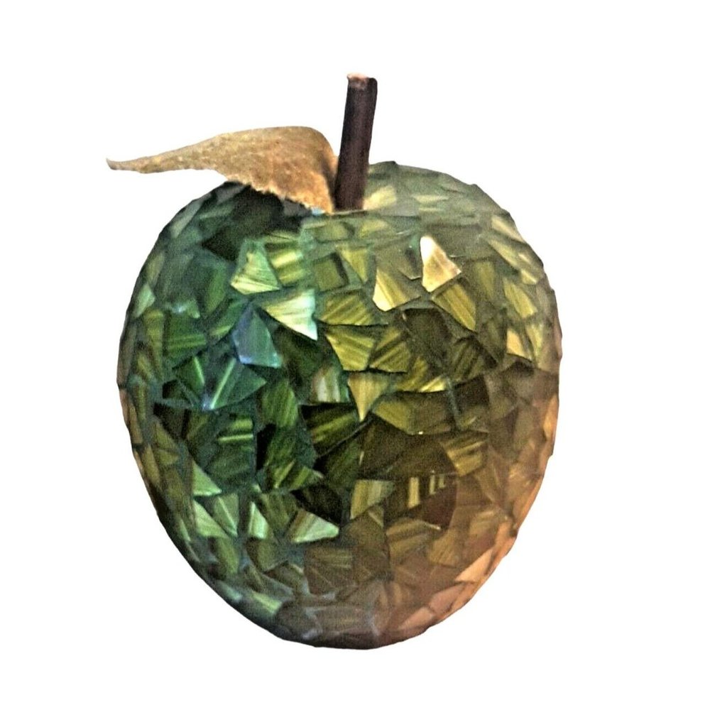 Green Glass Mosaic Apple Teacher Home Decor 4.75" Shiny